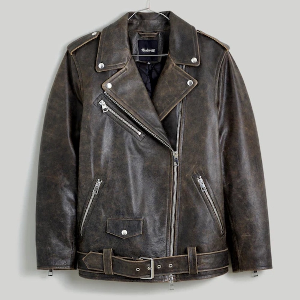 Madewell Distressed Leather Oversized Motorcycle Jacket